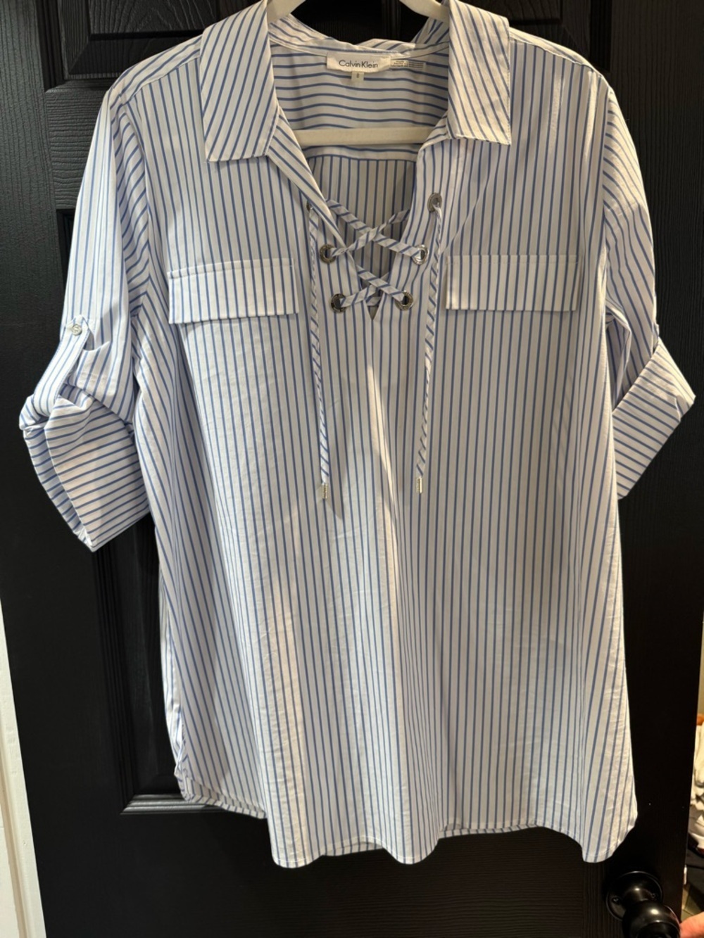 Calvin Klein White Shirt with Light Blue Stripes